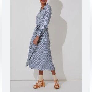 Cath Kidston Blue and Cream Houndstooth midi shirt dress size US10/UK14